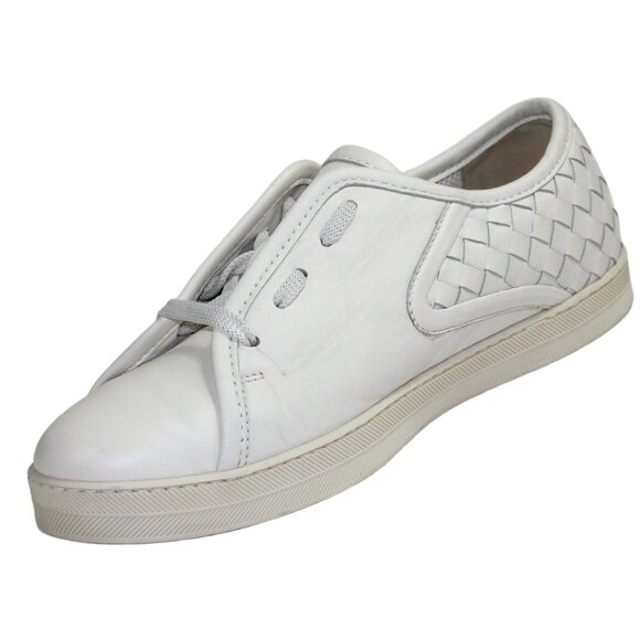 Bottega Veneta Intrecciato White Leather Low Profile Sneaker, Size 36.5 (US 6.5) - Picture 2 of 13